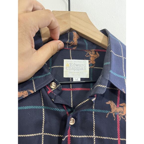 Vtg Equestrian Horses Window Pane Plaid Old Money Luxe Preppy Shirt M Academia - Picture 3 of 11